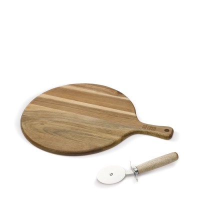 Tabla de madera de acacia para pizza con cortapizzas incluido vista principal
