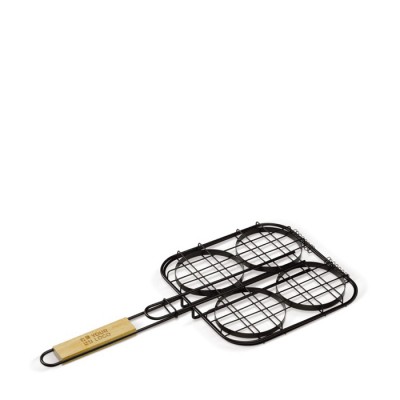 Parrilla con comoda asa de madera especial para hamburguesas