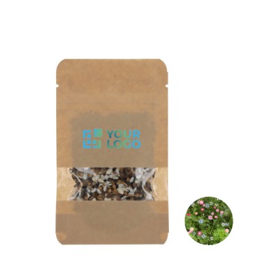 Bolsa de semilla de flores secas presentadas en bolsa de papel kraft