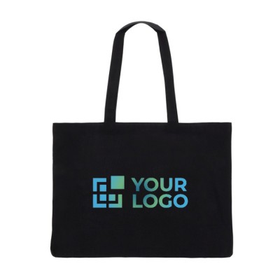Bolsa de algodón reciclado grande con fuelle y asas a juego 140 g/m2