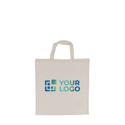 Bolsa de algodón OEKO-TEX con asas cortas 140 g/m2