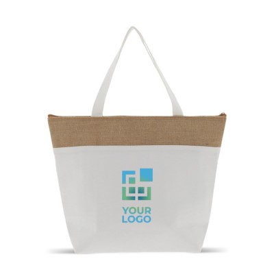 Bolsa nevera de algodón y detalle de yute con cremallera
