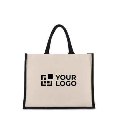 Bolsa de algodón con laterales y fondo de yute de colores 320 g/m2