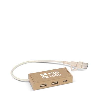 Hub hecho de papel reciclado con 2 entradas USB y uno USB-C