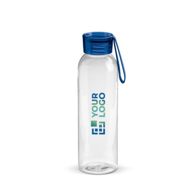 Botella de plástico con tapón y asa de transporte a color 600ml color azul transparente