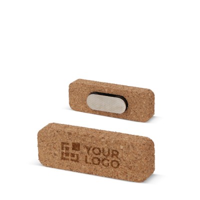 Identificador de corcho rectangular con imán para fijar color natural