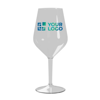 Copas de vino corporativas de color transparente con logo agotado