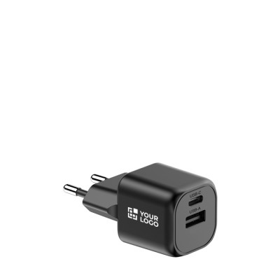 Cargador doble de plástico reciclado con enchufe europeo 20W