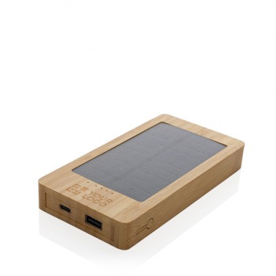 Powerbank de 100% bambú con panel solar de carga 10.000 mAh