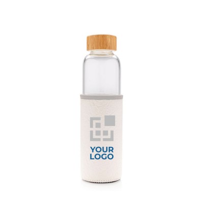 Botella de vidrio personalizada con funda color negro