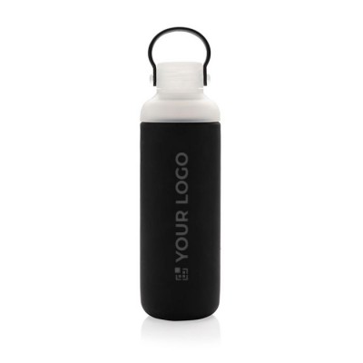 Botella de vidrio con funda de silicona color negro