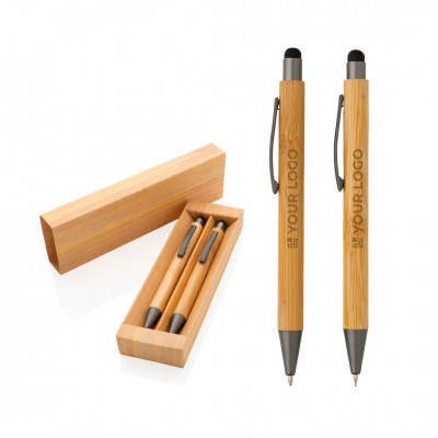 Set de bolígrafo y lápiz de bambú en caja vista principal