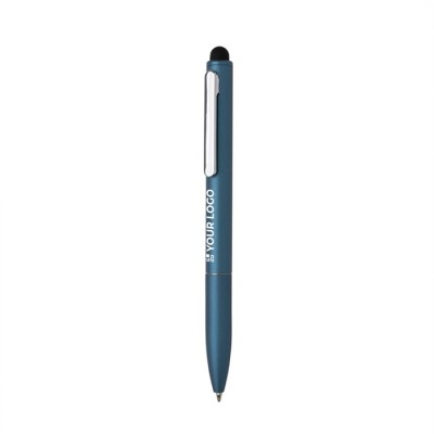 Bolígrafo de aluminio reciclado con lápiz óptico y tinta azul