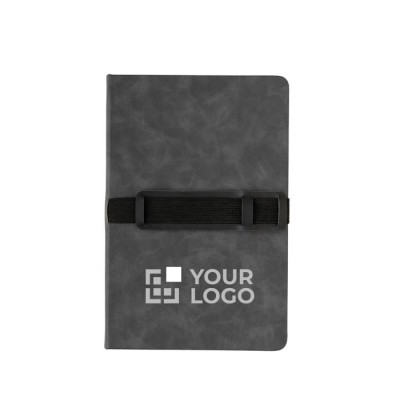 Libretas con logotipo y soportes color gris oscuro