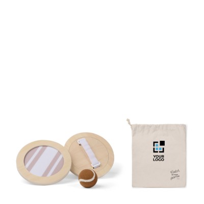 Juego de madera con palas de velcro y pelota que incluye bolsa