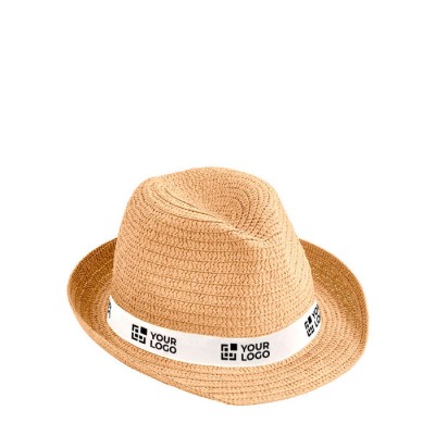 Sombrero unisex de papel en color tostado con cinta con logo Dominica Sombrero unisex de papel en color tostado con cinta con logo Dominica