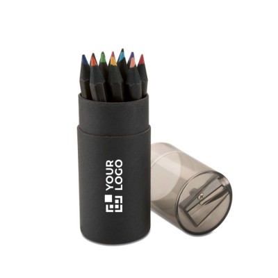 Set de 12 lápices publicitarios de colores en madera negra Black Set de 12 lápices publicitarios de colores en madera negra Black
