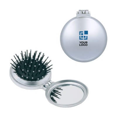 Espejo pequeño con cepillo de bolsillo redondo para el pelo Combi Espejo pequeño con cepillo de bolsillo redondo para el pelo Combi
