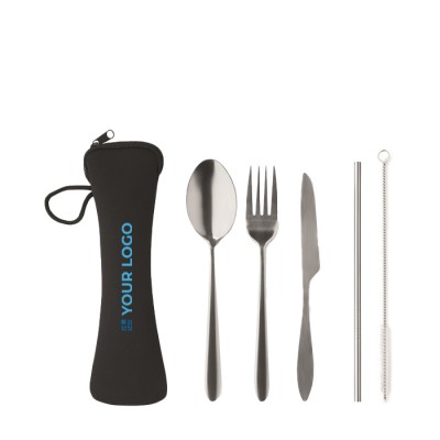Set de cubiertos personalizados en acero con funda de neopreno Set de cubiertos personalizados en acero con funda de neopreno