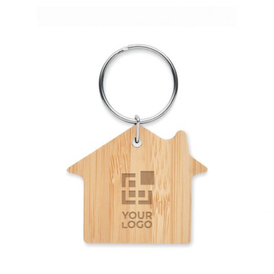 Llavero económico personalizado de bambú para regalo con forma de casa Llavero económico personalizado de bambú para regalo con forma de casa