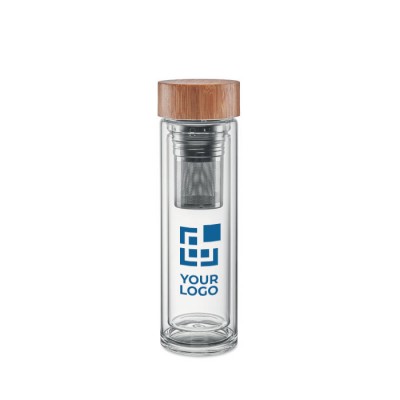 Botellas de vidrio y bambú para personalizar con logo