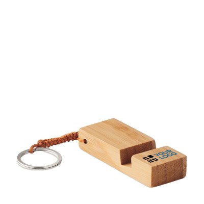 Llavero publicitario de bambú con soporte para el móvil Bamboo Go Llavero publicitario de bambú con soporte para el móvil Bamboo Go