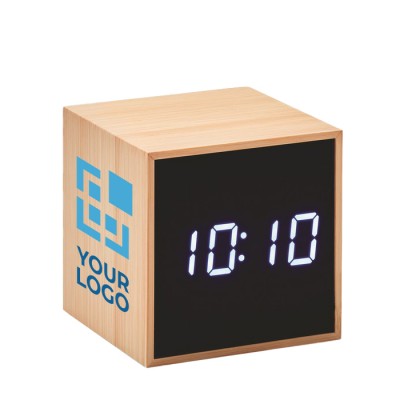 Reloj despertador con carcasa de bambú en forma de cubo Bamboo Cube