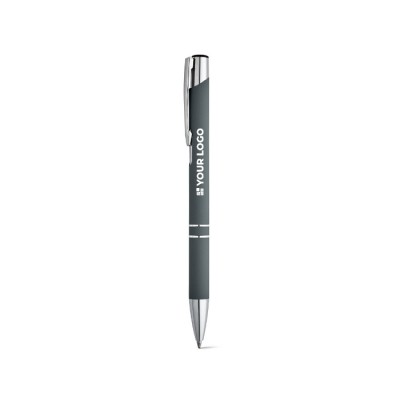 Bolígrafo de aluminio barato con cuerpo de goma y tinta negra Glober Bolígrafo de aluminio barato con cuerpo de goma y tinta negra Glober