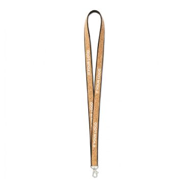 Lanyard hecho a medida de poliéster y corcho con mosquetón