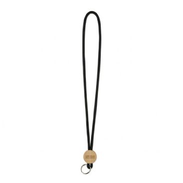 Lanyard tubular hecho a medida poliéster con detalle circular de bambú