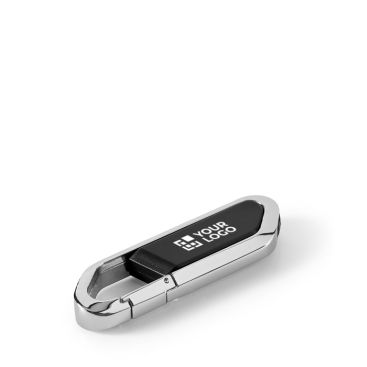 USB retráctil hecho a medida en acero inoxidable con mosquetón