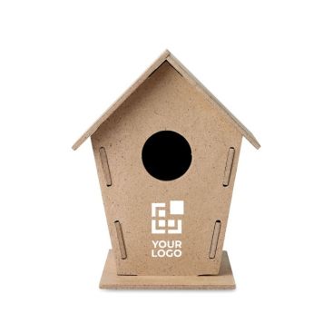 Caseta de aglomerado con logo para pájaros