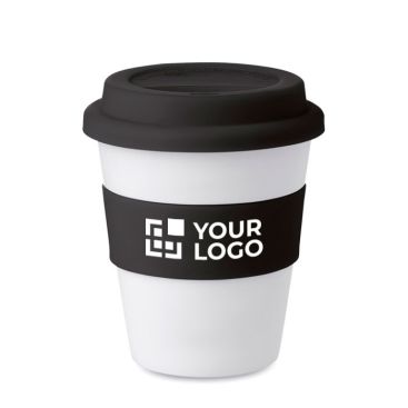 Taza take away personalizada de plástico con tapa y asa de color 350ml Taza take away personalizada de plástico con tapa y asa de color 350ml
