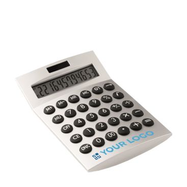 Calculadora solar de plástico de 12 dígitos con pila de botón de color plateado mate