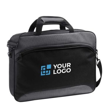 Maletín corporativo clásico con cinta para trolley 15.6'' de poliéster con asas ajustables de color gris