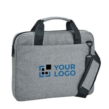 Maletín personalizado acolchado de poliéster con bolsillo para PC 14” y cinta para maleta en color gris