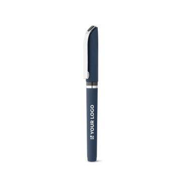 Bolígrafo de plástico con tapón de tacto suave con acabado de goma, tinta de gel y diseño exclusivo color negro