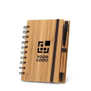 Libreta reciclada con boli y tapas de bambú A5 hojas a rayas Libreta reciclada con boli y tapas de bambú A5 hojas a rayas