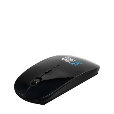 Ratón personalizado de plástico inalámbrico a pilas en caja color negro con logo