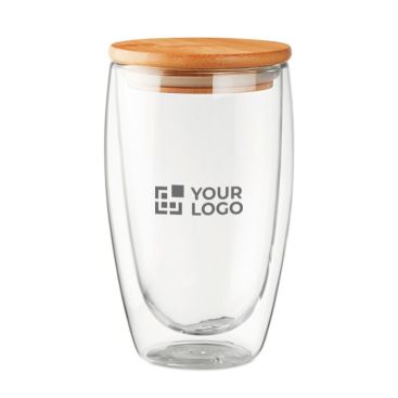 Vaso de vidrio tapa de bambú 450ml color transparente
