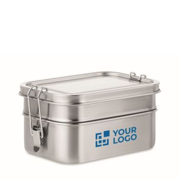 Fiambrera de acero personalizada con 2 compartimentos 1,2L de color plateado mate