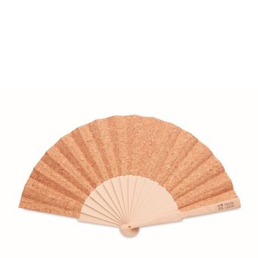 Abanico de madera personalizado con tela de corcho