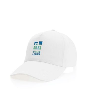 Gorras sostenibles de algodón reciclado 280 g/m2 con visera curva, hebilla de metal y 5 paneles
