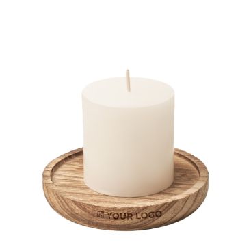 Portavelas personalizado con vela aromática de vainilla con portavela de madera