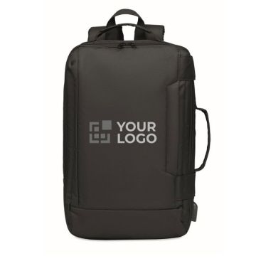 Mochila de calidad reciclada para portátil con USB 16'' con correa de hombro acolchada de color negro
