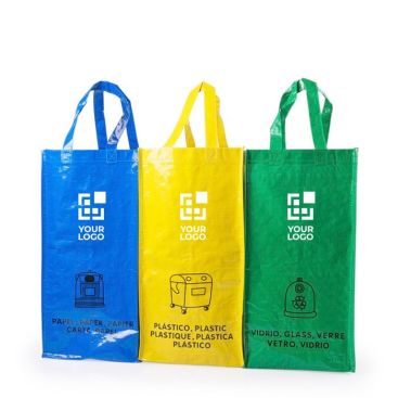 Set de 3 bolsas laminadas brillantes con logo para reciclaje 125 g/m2