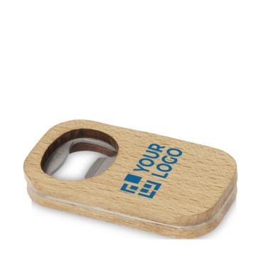 Abrebotellas con función de posavasos de madera en forma cuadrada