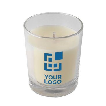 Vela con cera vegetal y parafina refinada en envase de cristal transparente para spas y centros de bienestar