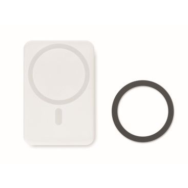 Cargador inalámbrico de bambú magnético color blanco  5000 mAh para carga rápida para ferias y congresos