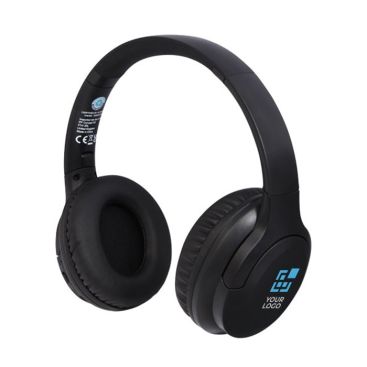 Auriculares de diadema plegables de plástico reciclado con micrófono de color negro